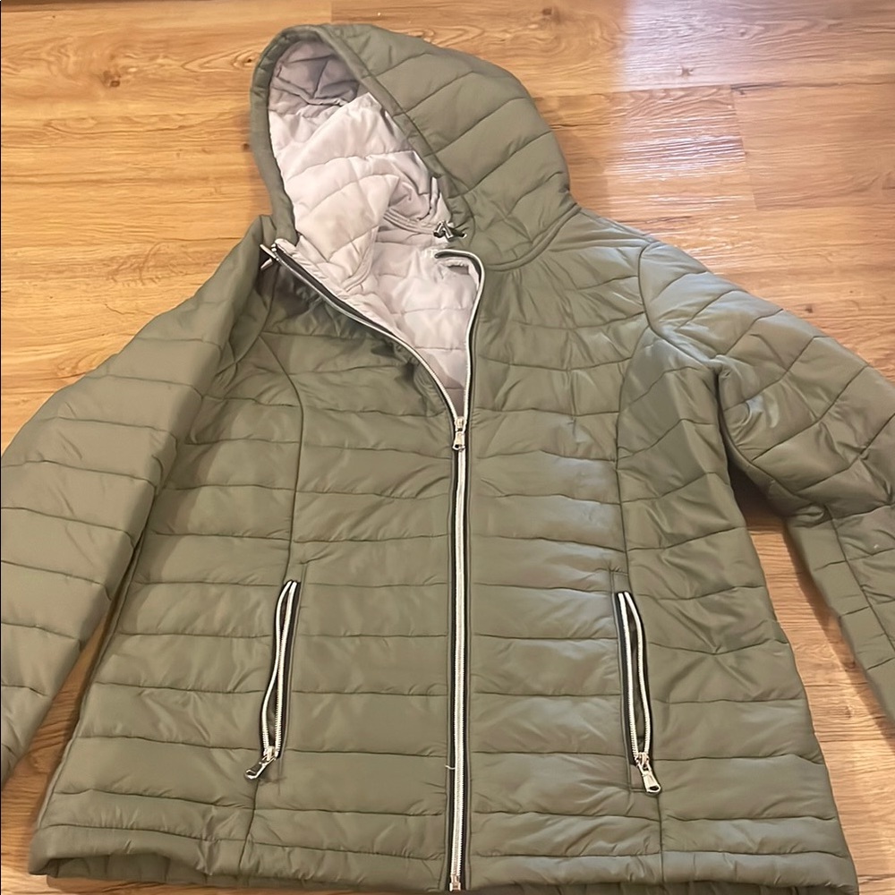 Olive Green Quilted Puffer Hooded Jacket
